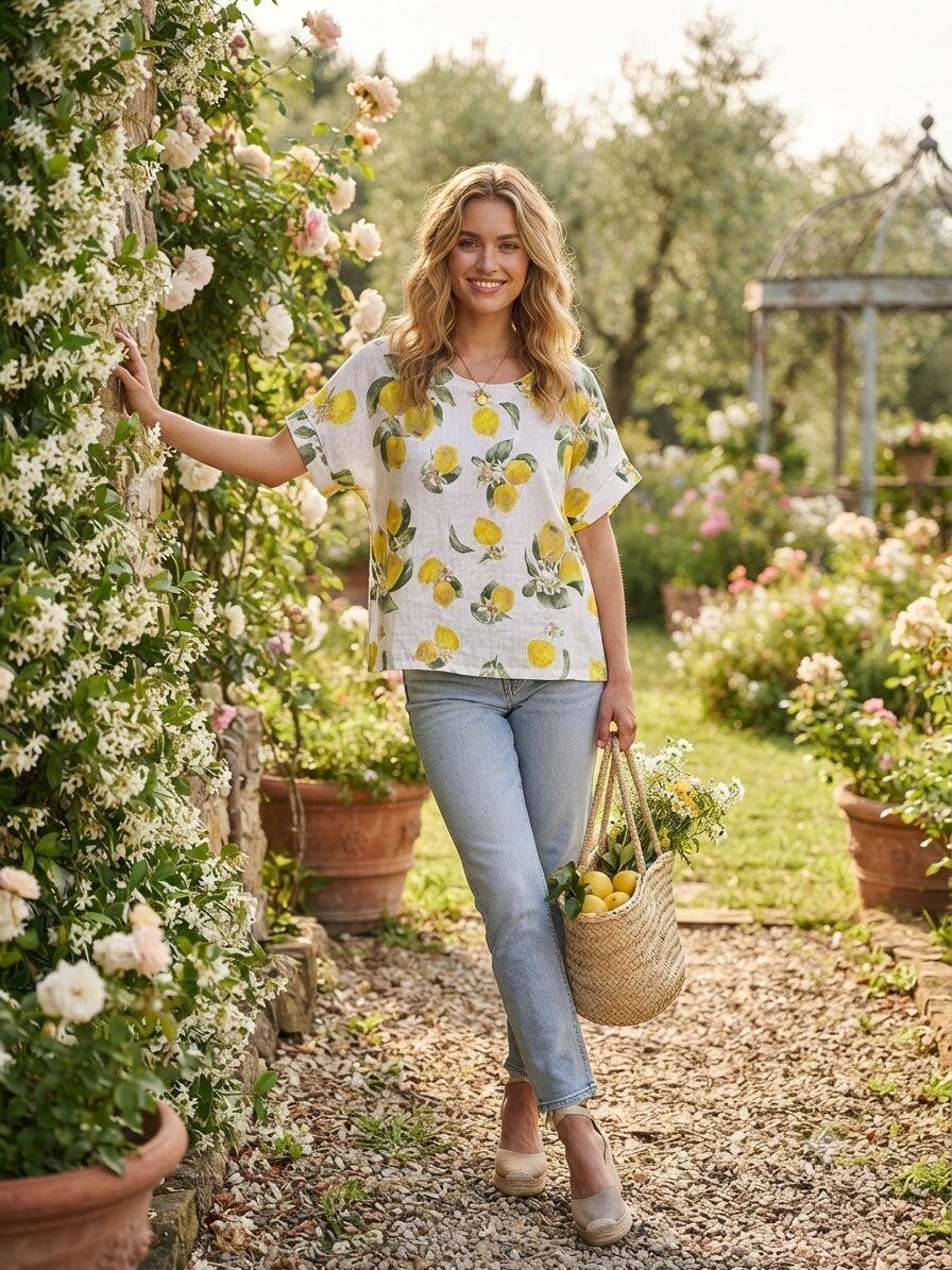 Grossista Giada - Blusa con fantasia in limoni