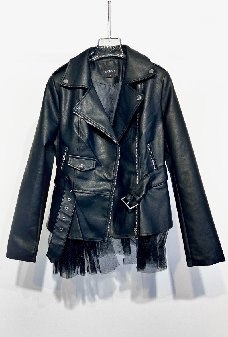 Grossiste Soy & Co - Blouson en faux cuir Punk Rock avec petite jupette en dentelle