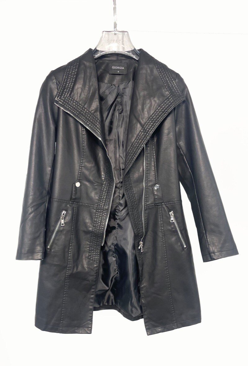 Grossiste Soy & Co - Trench-coat en faux cuir noir mi-long