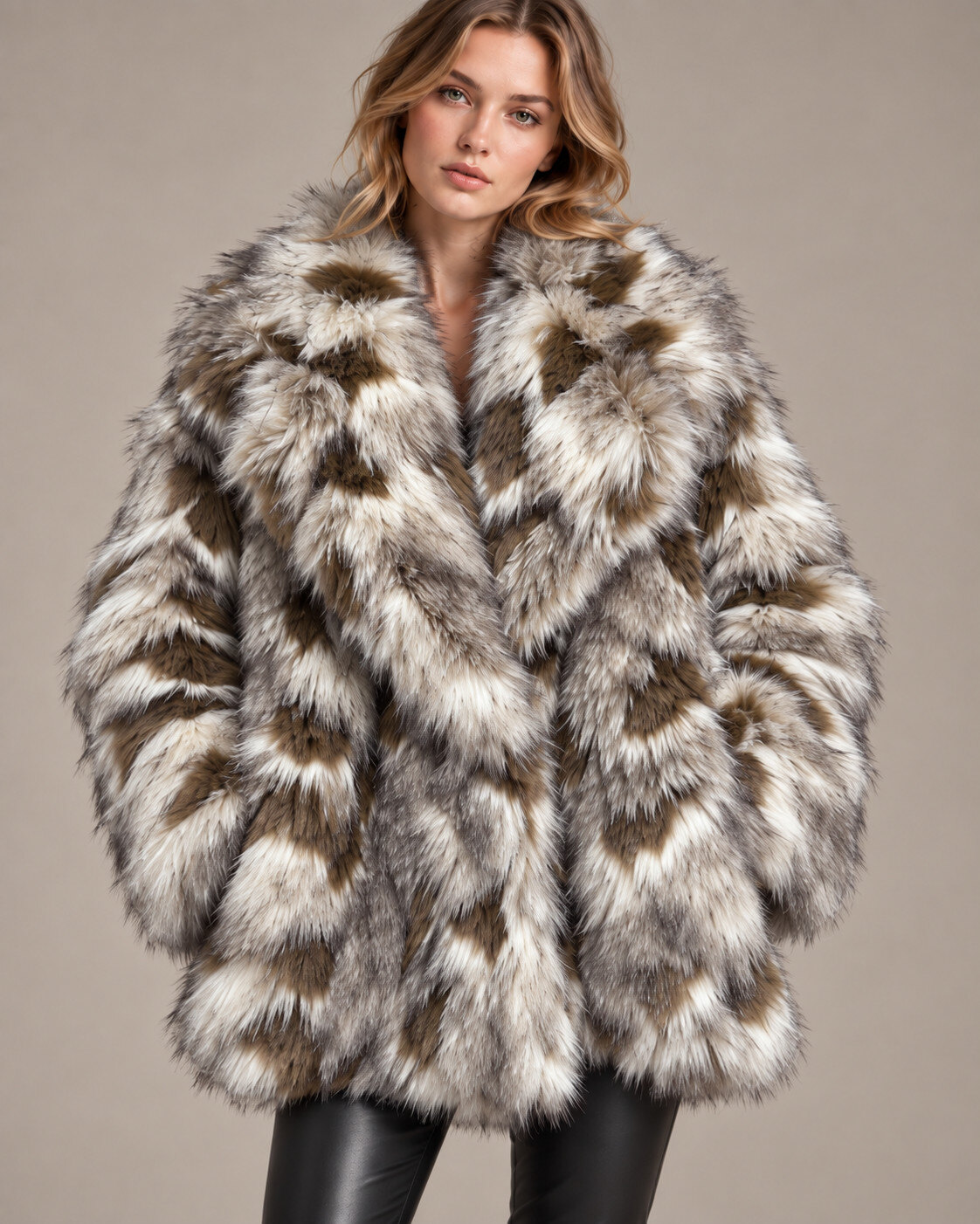 Grossiste Giorgia - Manteau fausse fourrure à motif animalier avec boutons-pression