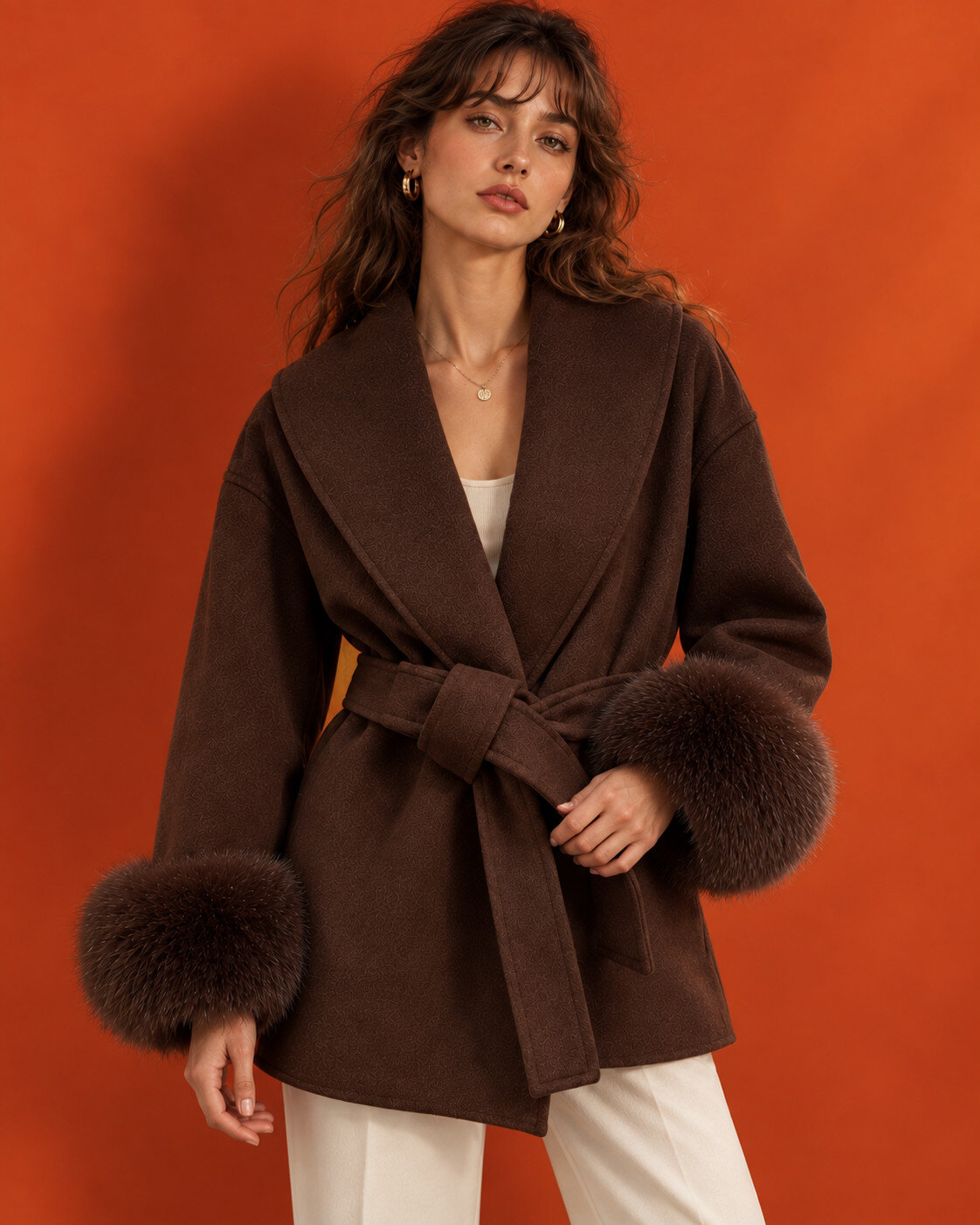 Grossiste Giorgia - Manteau court portefeuille à poignets en fausse fourrure