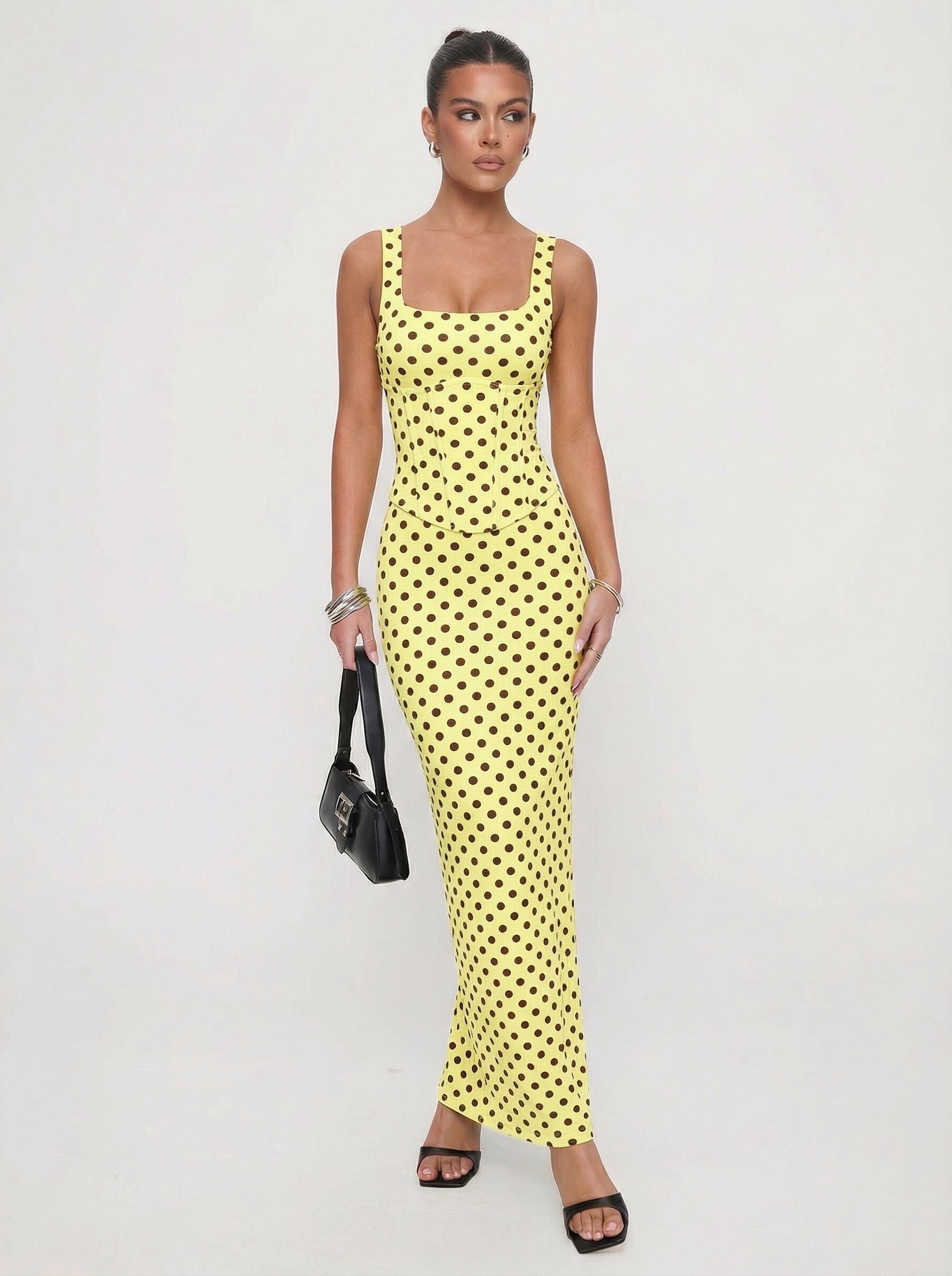 Polka Dot Maxi Dress with Corset and Slit | Paris Fashion Shops