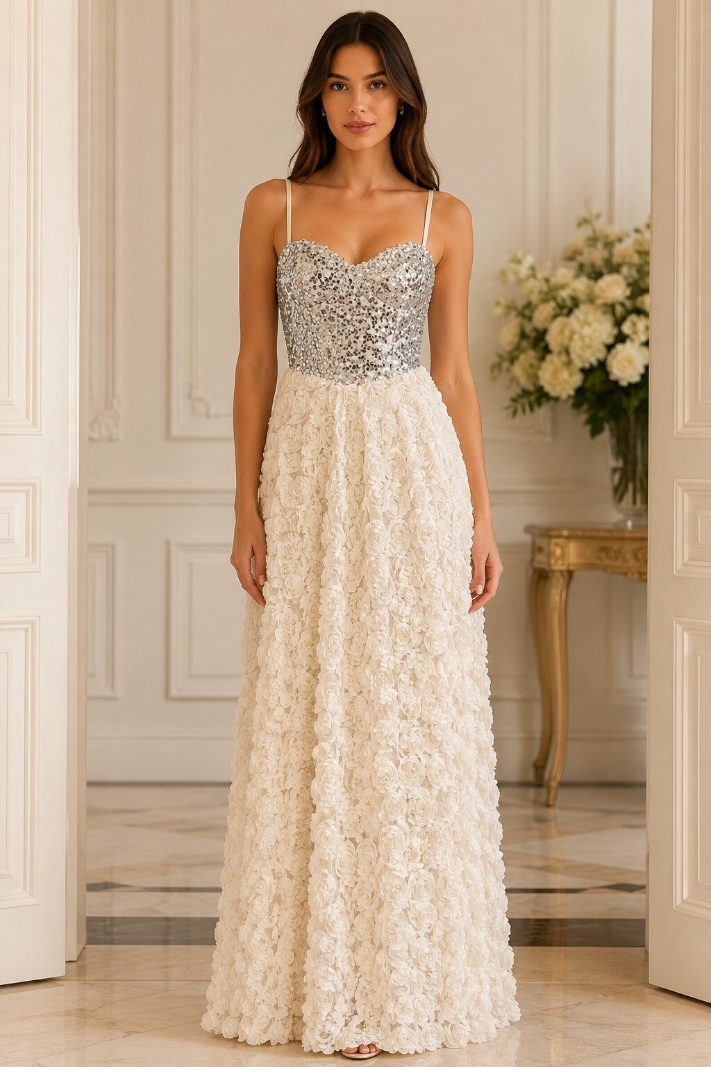 Wholesaler Giorgia - Long Dress – Sequin Bustier & Rosette Skirt