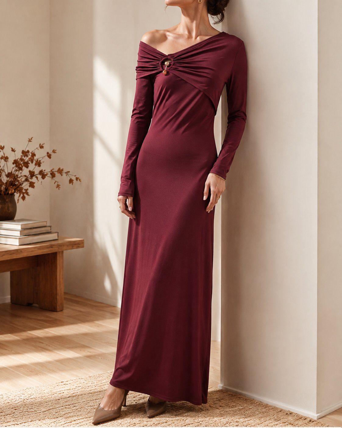 Mayorista Giorgia - Vestido Largo Asimétrico Coralie con Detalle de Anillo