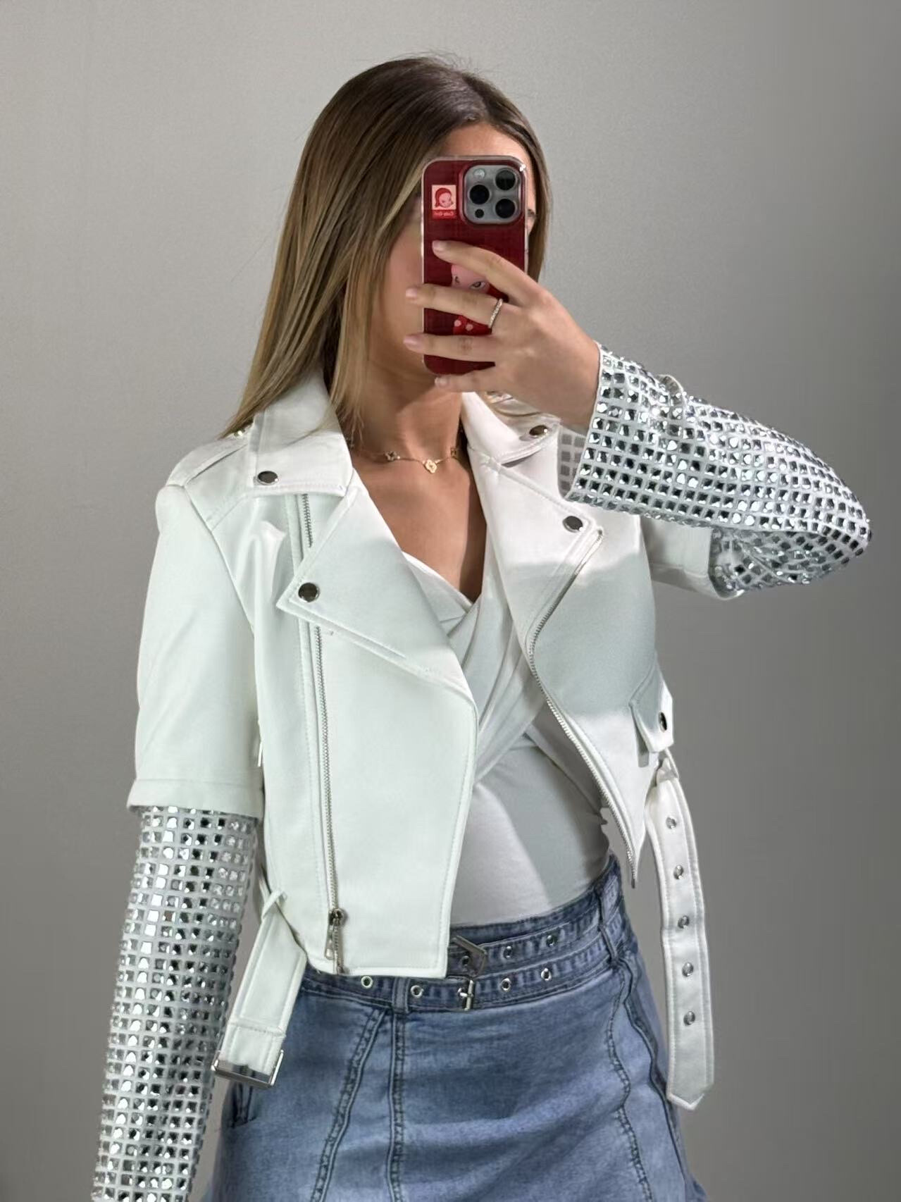 Grossiste Soy & Co - veste similicuir avec avant bras strass