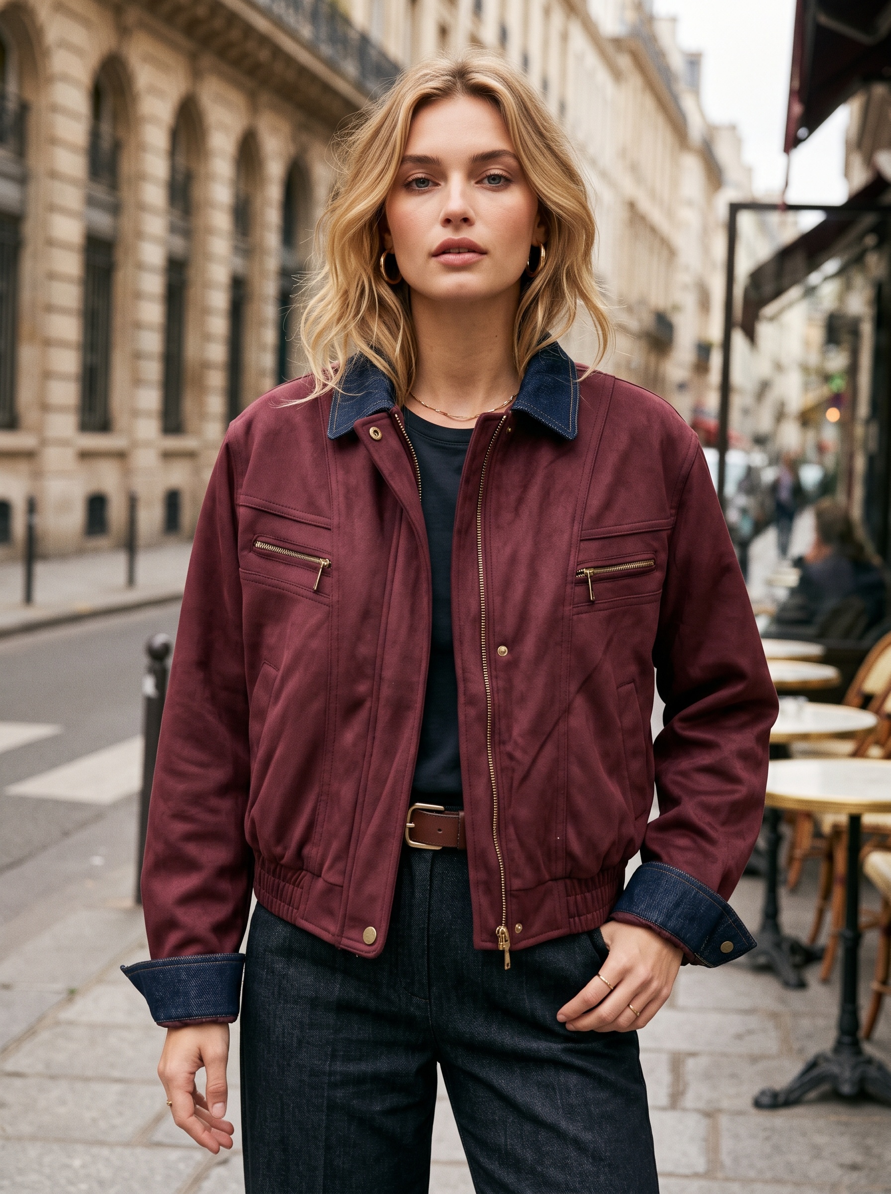 Wholesaler Giorgia - Suede jacket with denim collar and cuffs