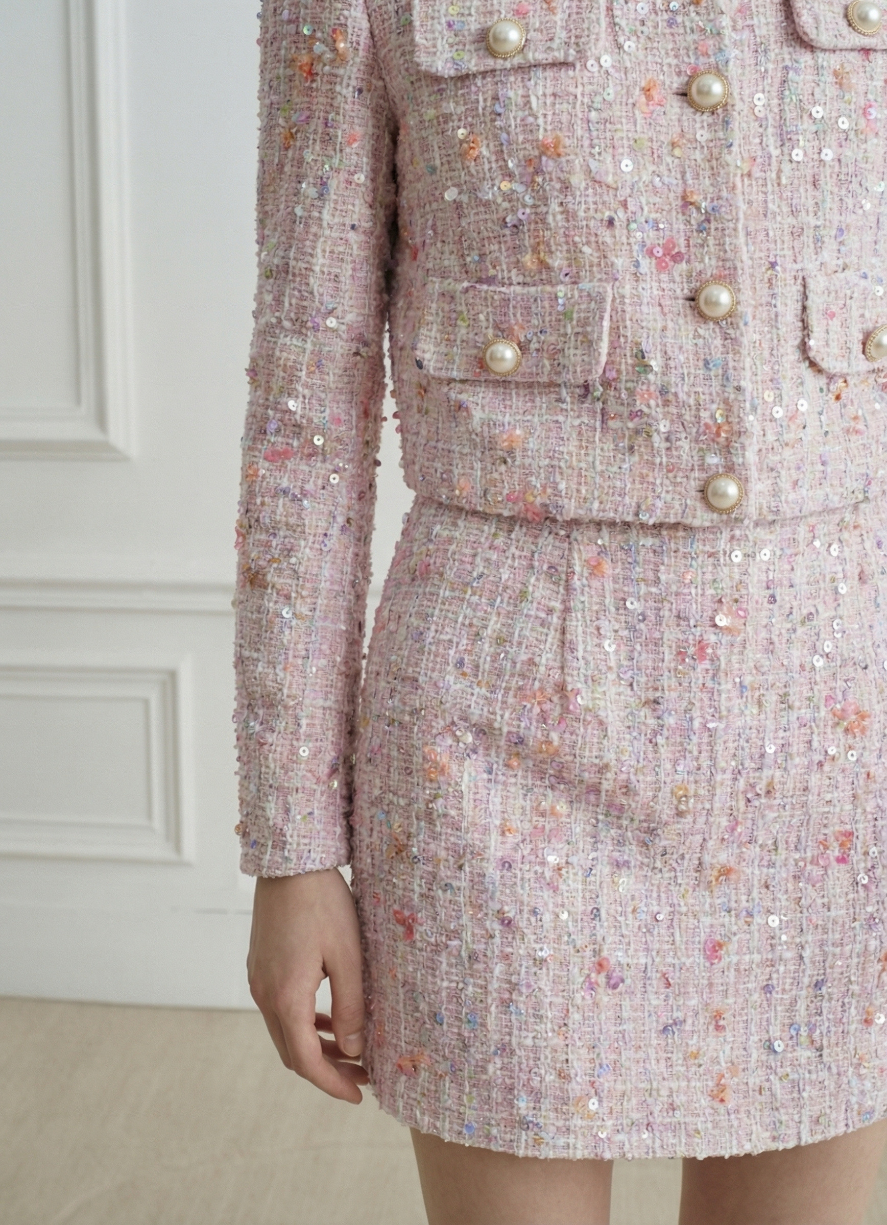 Wholesaler Giovanni Paris - TWEED-STYLE SKIRT WITH PEARLS AND SEQUINS