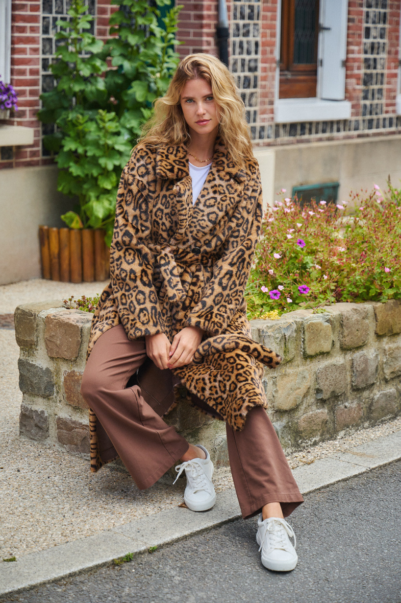 Wholesaler Giovanni Paris - Faux fur long coat with leopard print