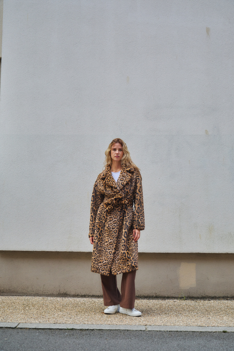 Faux fur long coat with leopard print Giovanni Paris | Paris Faux fur long coat with leopard print Giovanni Paris | Paris