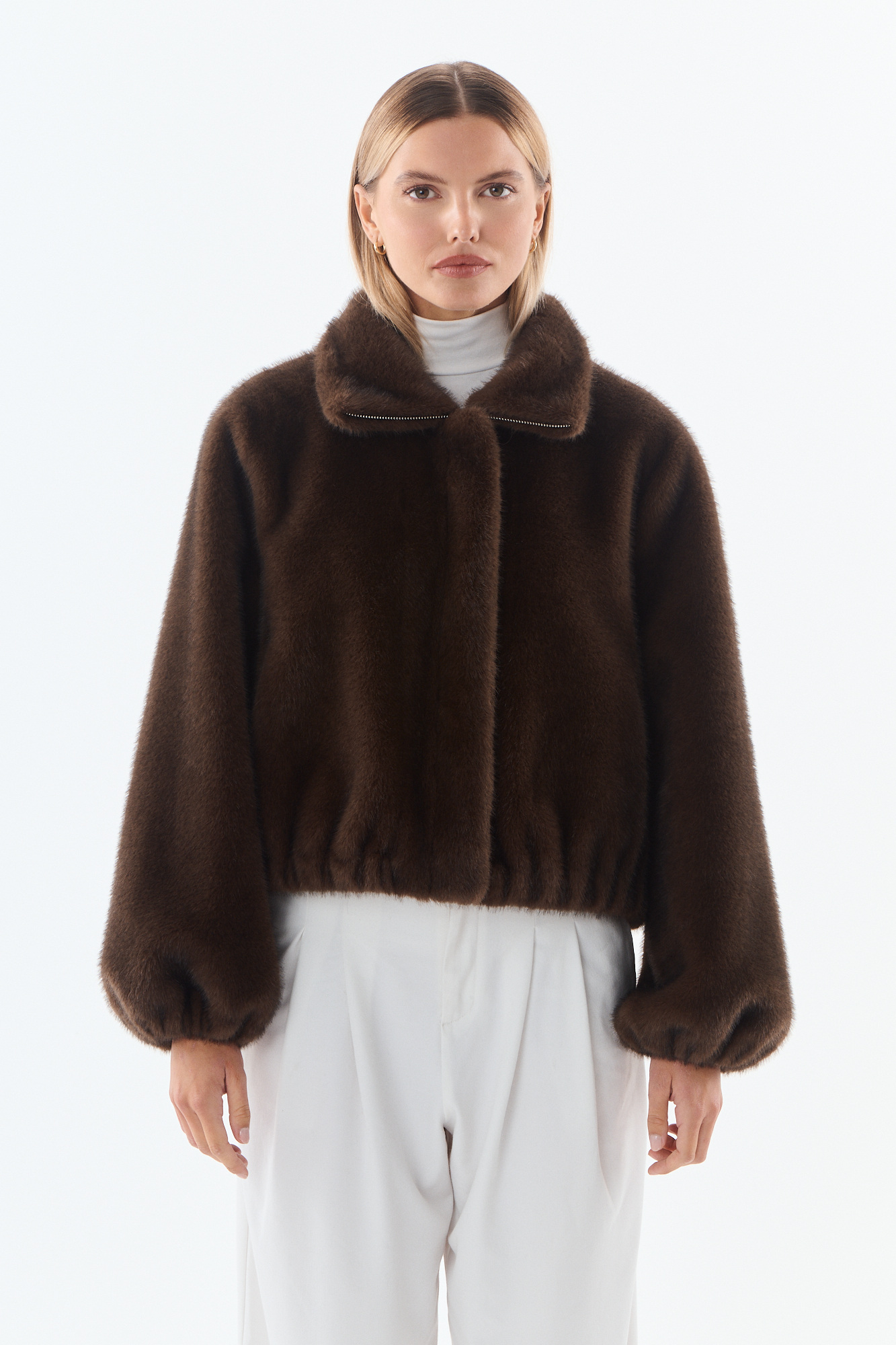 Wholesaler Giovanni Paris - Cropped faux fur jacket with high collar and zipper