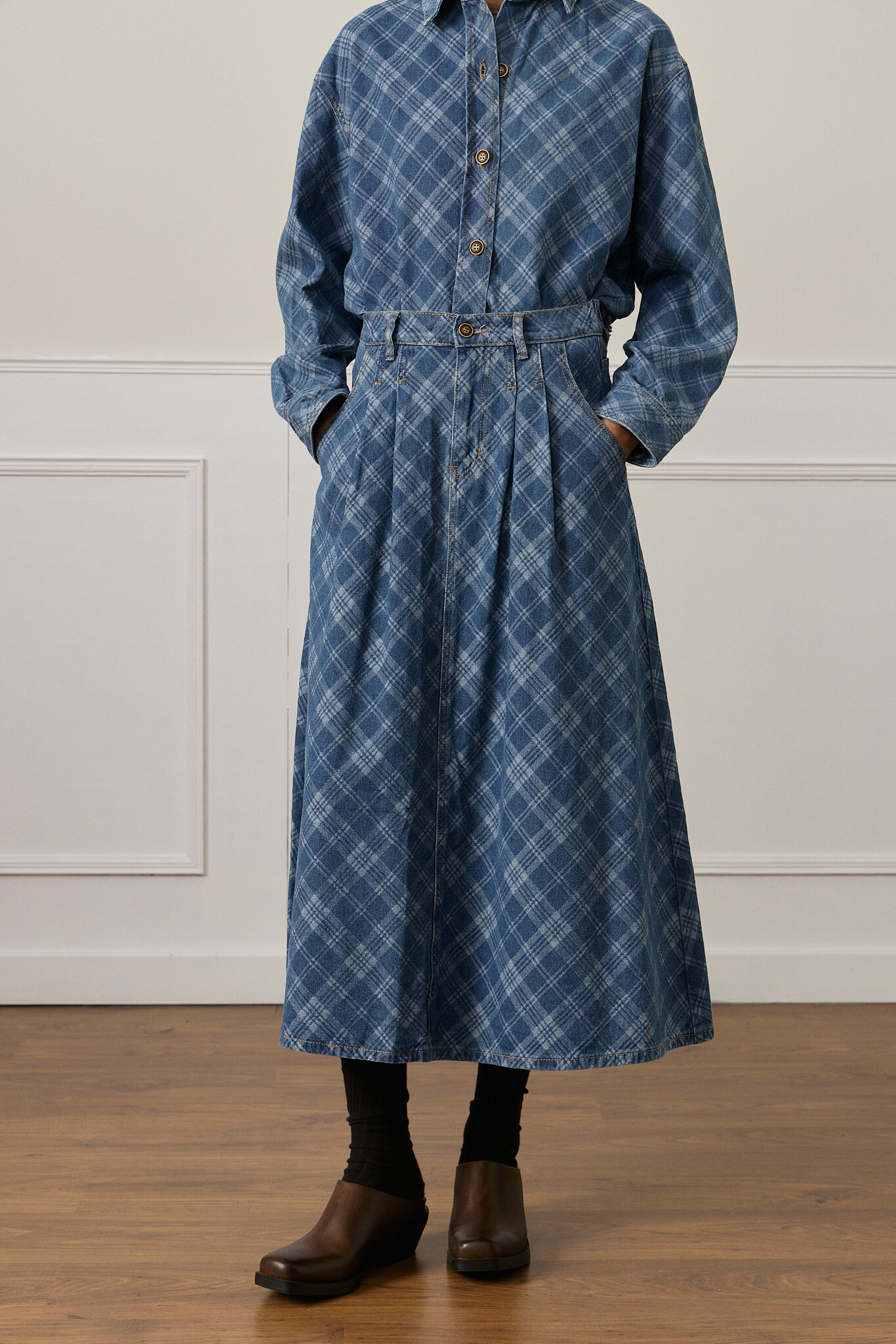 Wholesaler GIOYA&CO - PLAID DENIM SKIRT