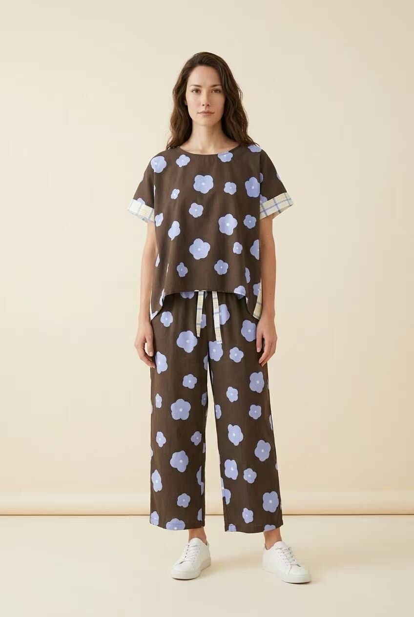 Wholesaler GIOYA&CO - Floral & Check Print Top - Stretch Cotton