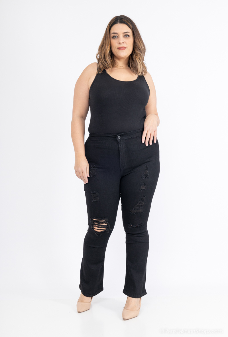 Grossiste Girl Vivi - Jegging pattes d'éléphants déchiré