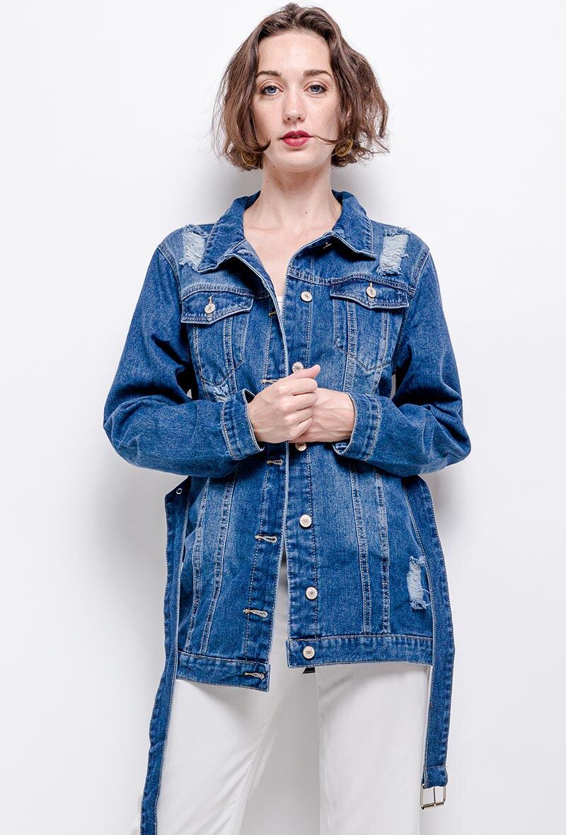 Grossiste Girl Vivi - Veste en jean avec ceintureVeste en jean avec ceinture