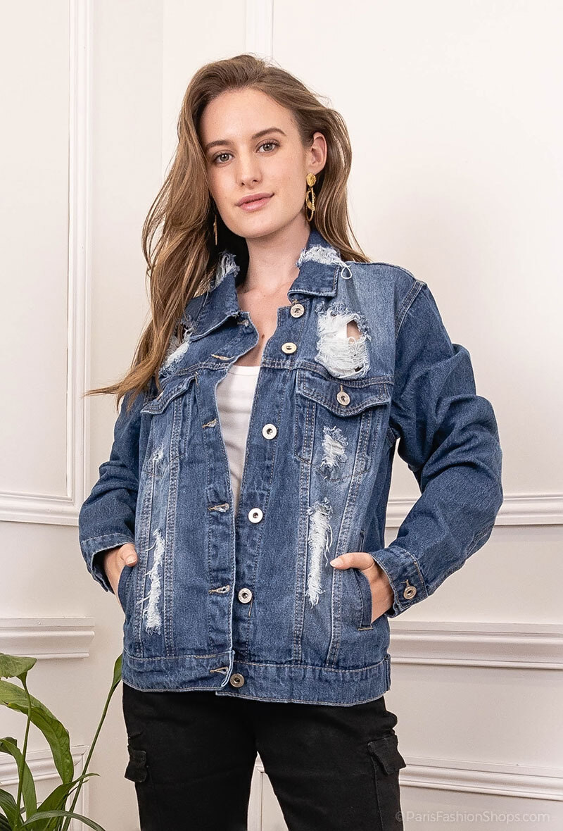 Grossiste Girl Vivi - Veste en jean déchirée