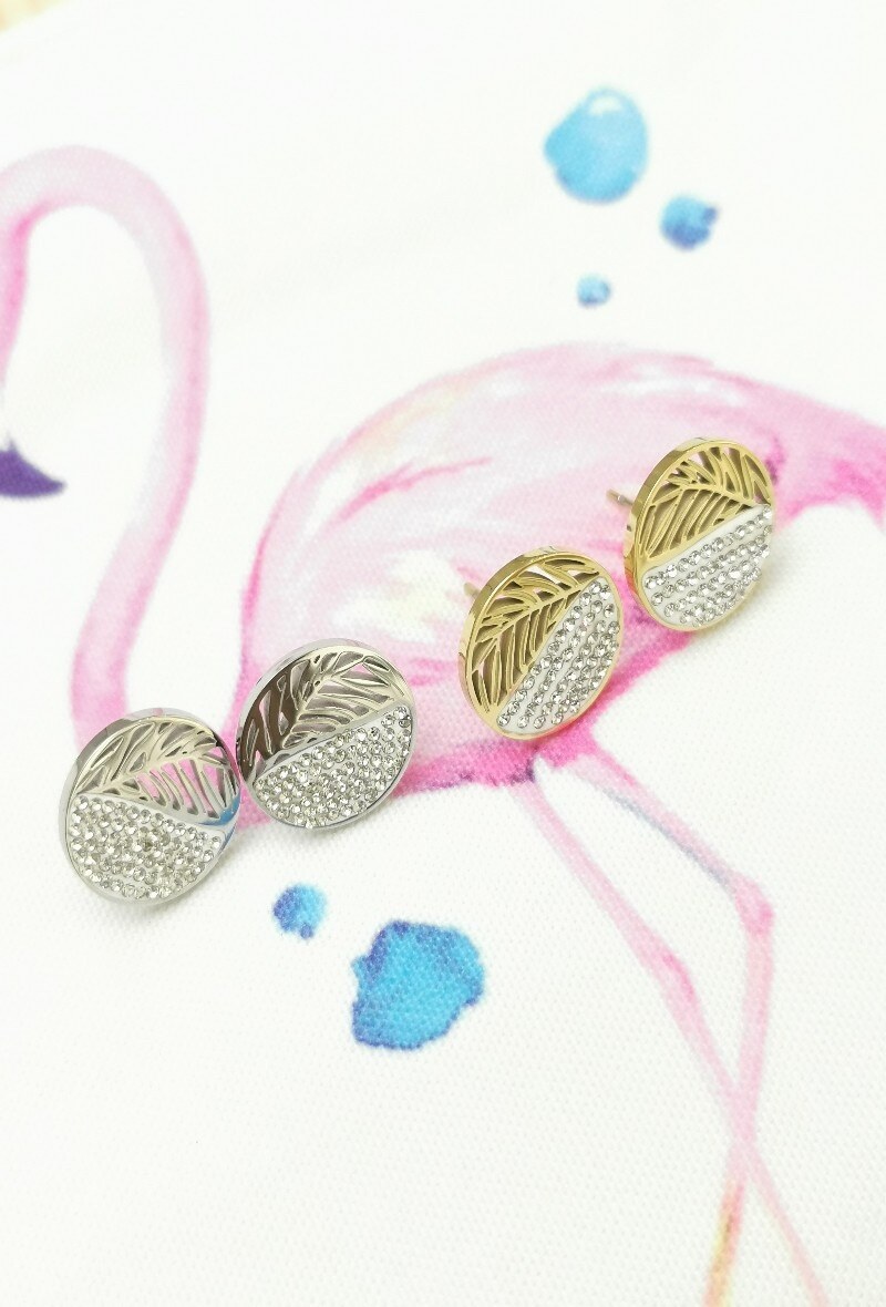 Grossiste Glam Chic - Boucle d'oreille feuille et strass en acier inoxydable