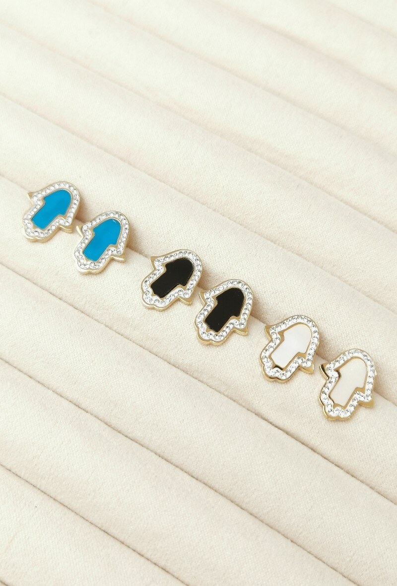 Wholesaler Glam Chic - Hand of Fatima earring with rhinestones in stainless steel