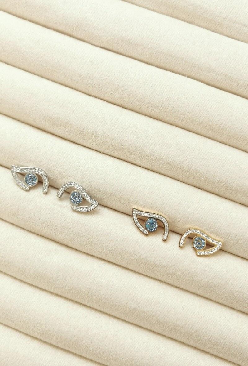 Grossiste Glam Chic - Boucle d'oreille Oeil avec strass en acier inoxydable