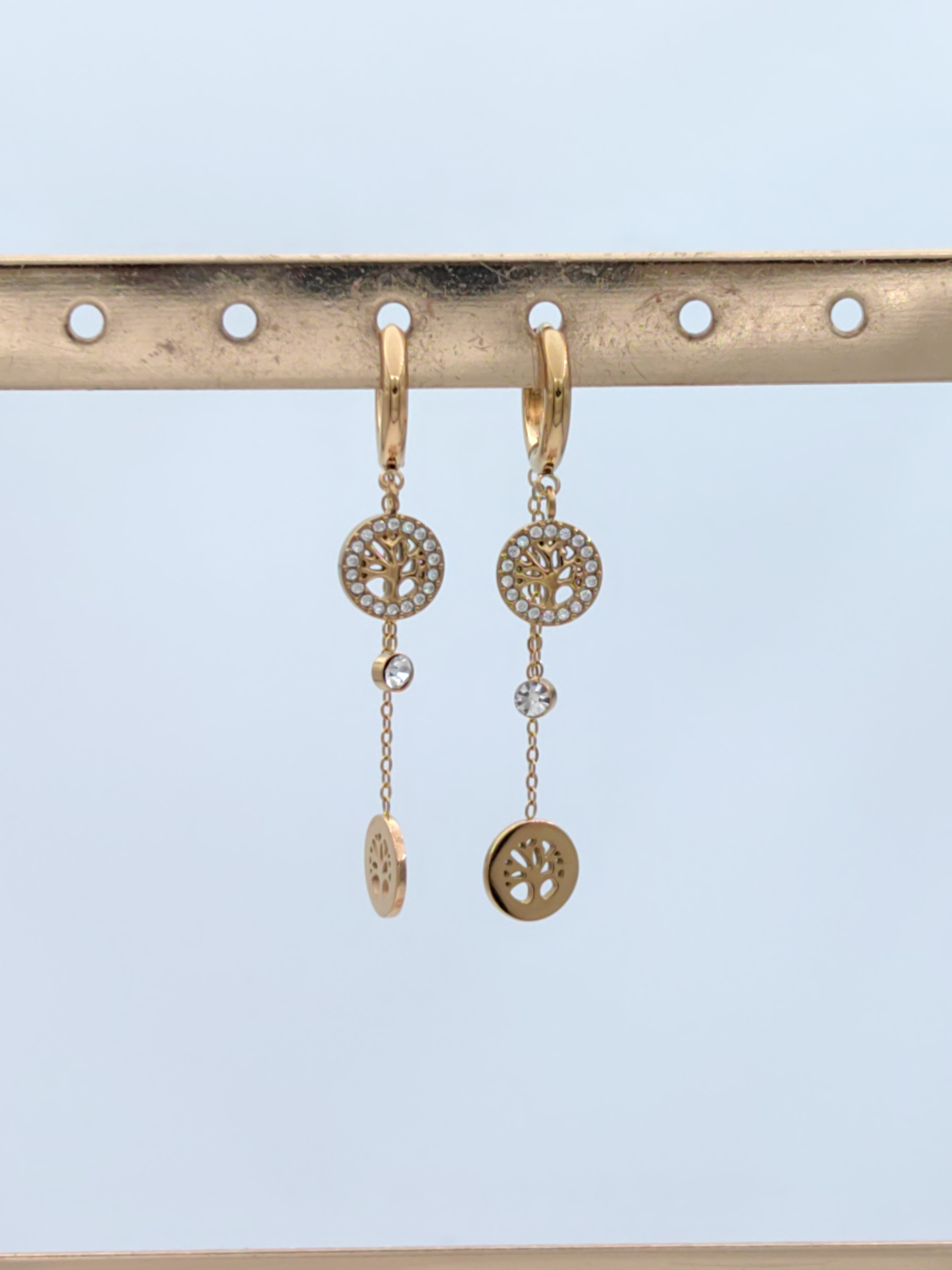 Mayorista Glam Chic - Pendientes árbol de la vida de acero inoxidable