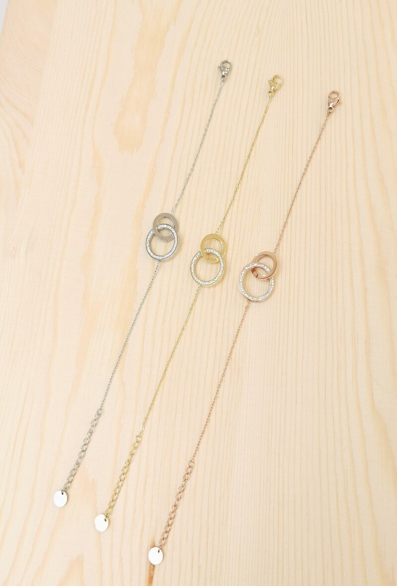 Grossiste Glam Chic - Bracelet cercle avec strass en acier inoxydable