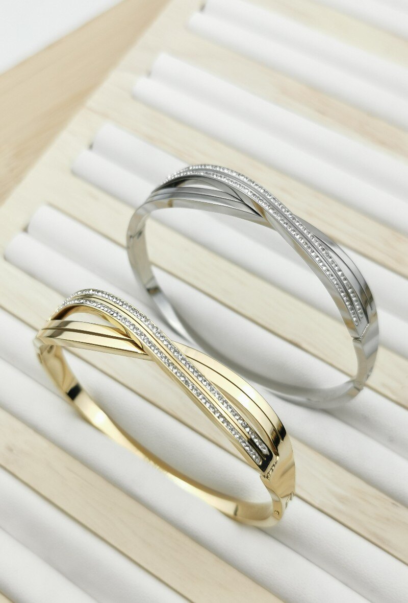 Grossiste Glam Chic - Bracelet jonc Strass en acier inoxydable