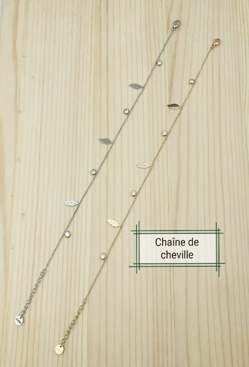 Grossiste Glam Chic - Chaîne de cheville feuille en acier inoxydable