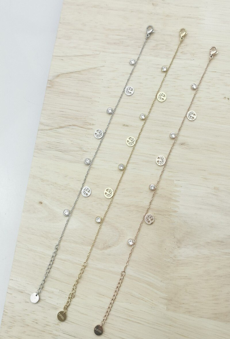 Grossiste Glam Chic - Bracelet pampille arbre de vie et strass en acier inoxydable