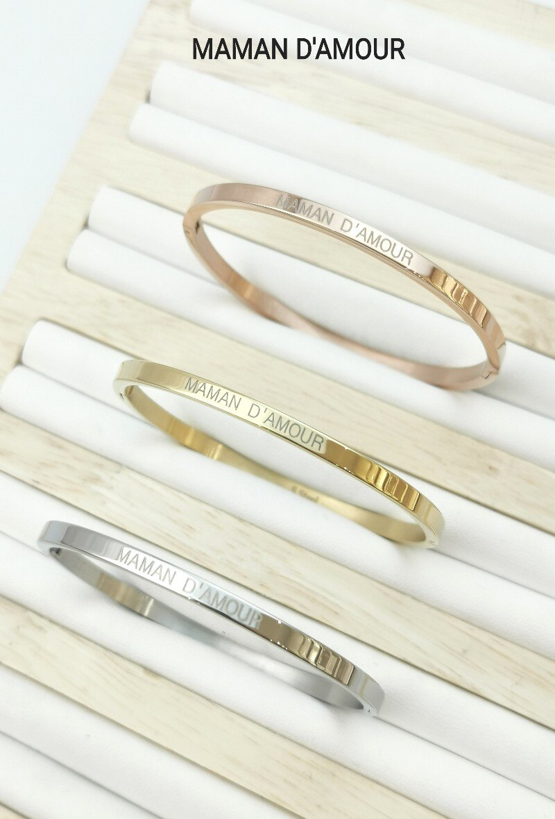 Grossiste Glam Chic - Bracelet jonc message MAMAN D'AMOUR en acier inoxydable