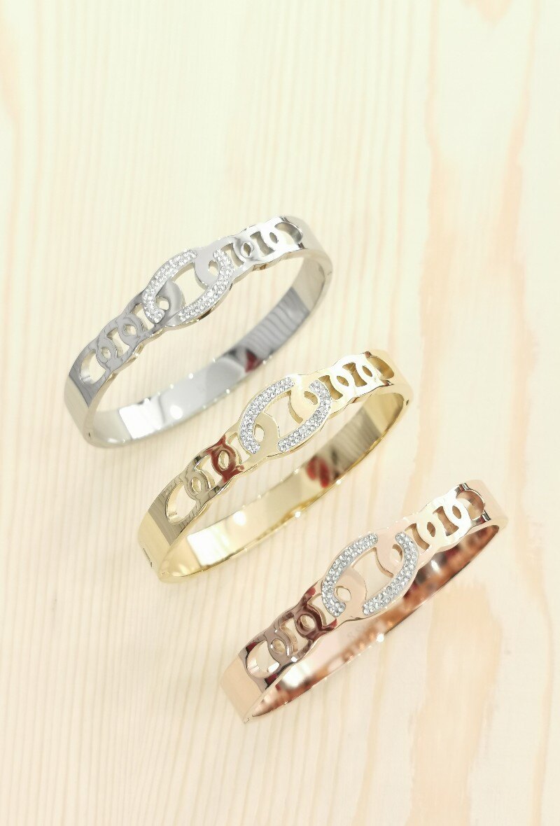 Grossiste Glam Chic - Bracelet jonc strass en acier inoxydable