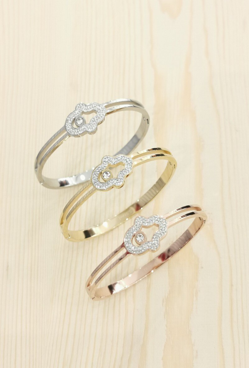 Grossiste Glam Chic - Bracelet jonc main de Fatma en acier inoxydable
