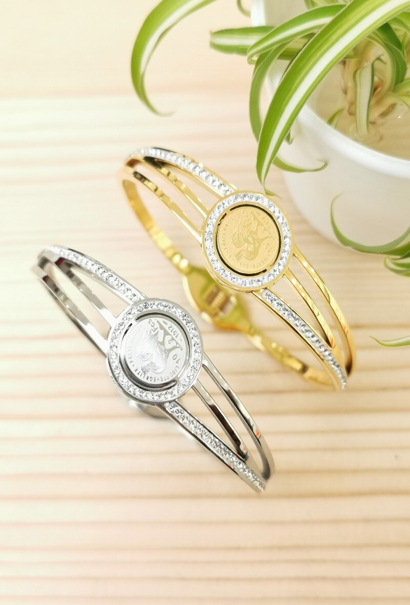 Wholesaler Glam Chic - Rigid Rooster bracelet with rhinestones in stainless steel
