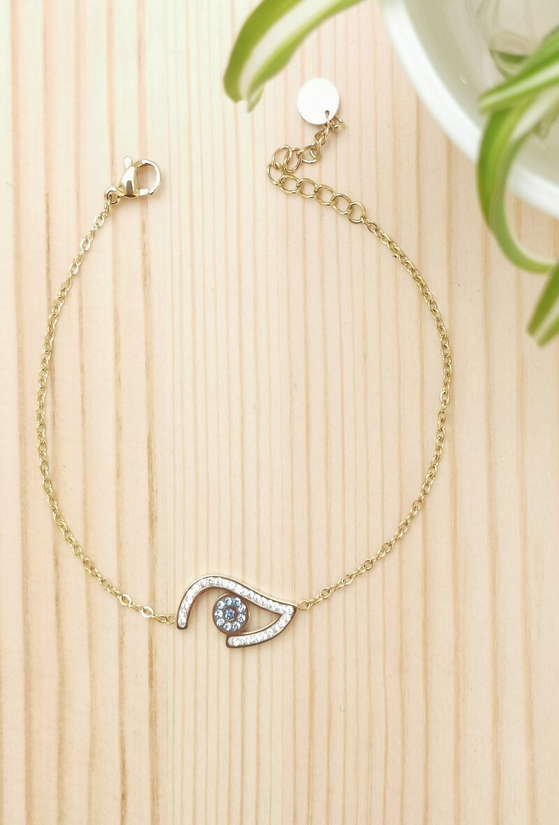 Grossiste Glam Chic - Bracelet oeil avec strass en acier inoxydable