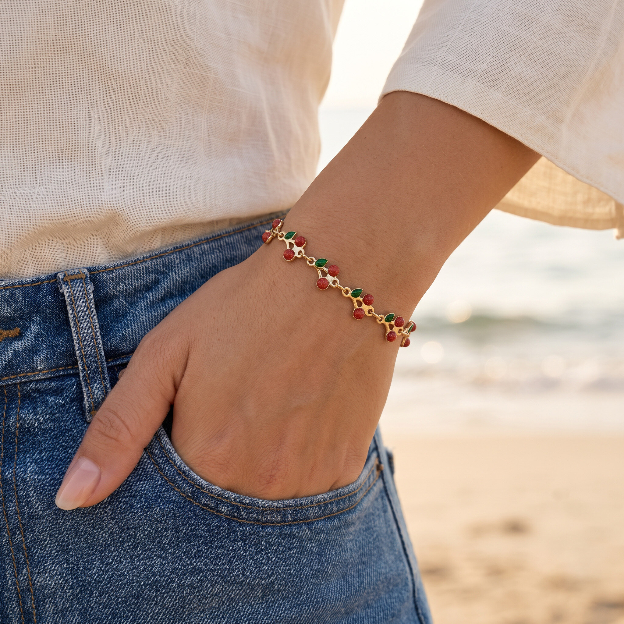Wholesaler Glam Chic - Cherry sequined stainless steel bracelet