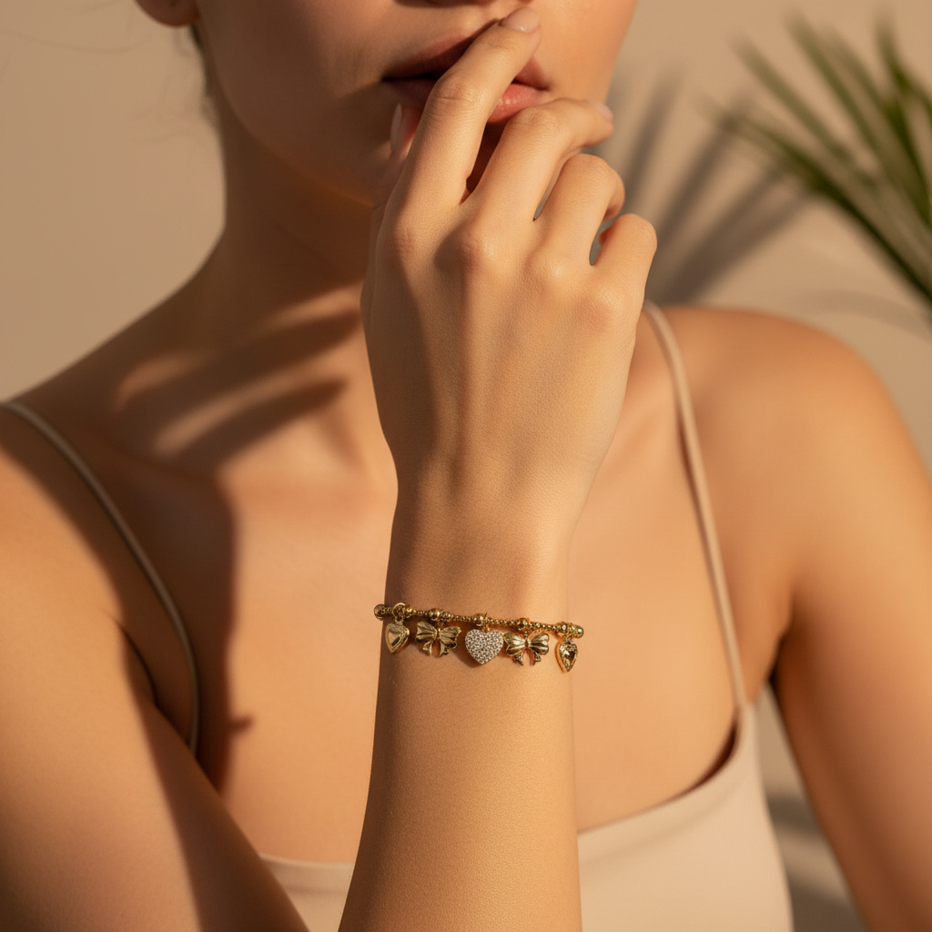 Grossiste Glam Chic - Bracelet à breloques en acier inoxydable