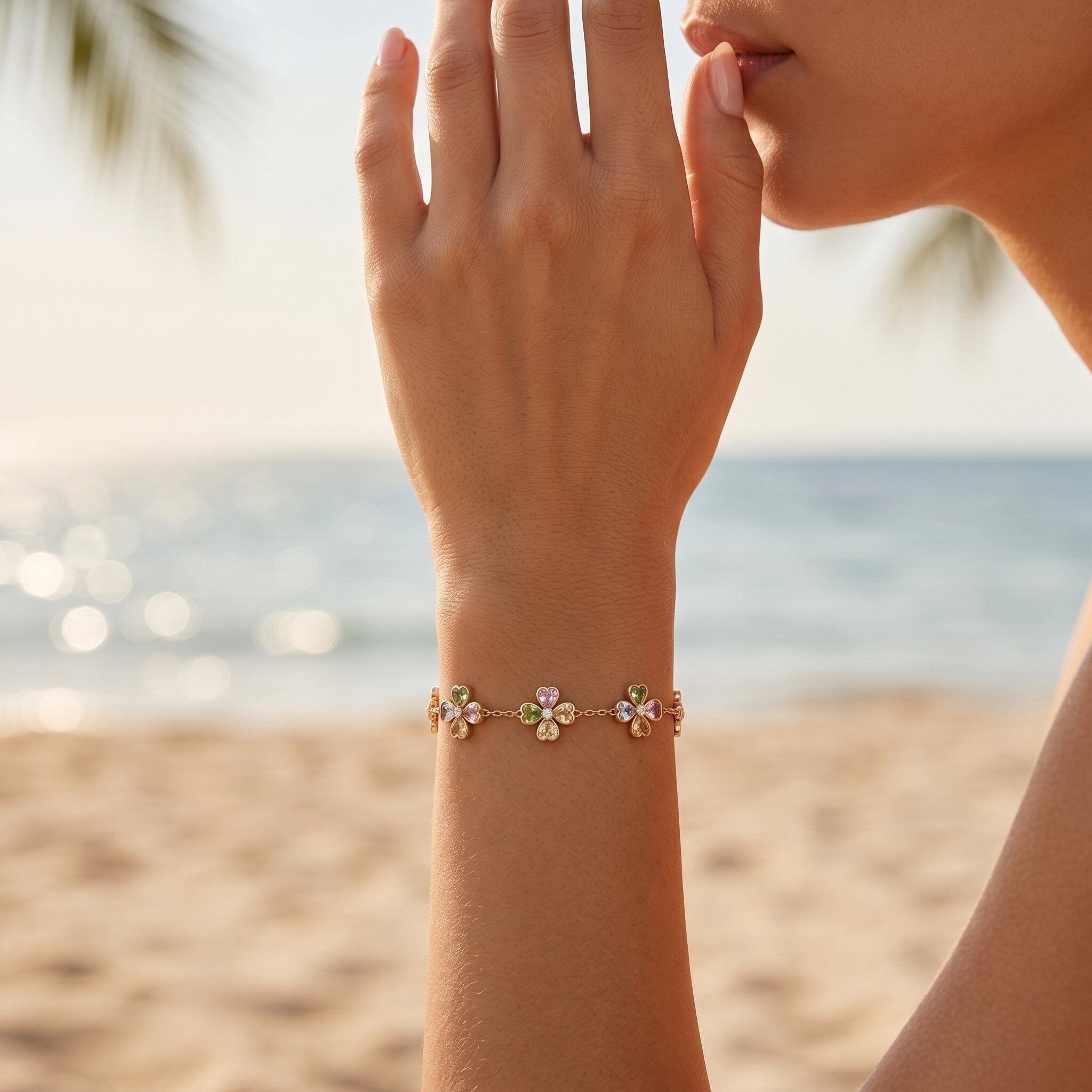 Grossista Glam Chic - Bracciale con quadrifogli colorati in acciaio inossidabile