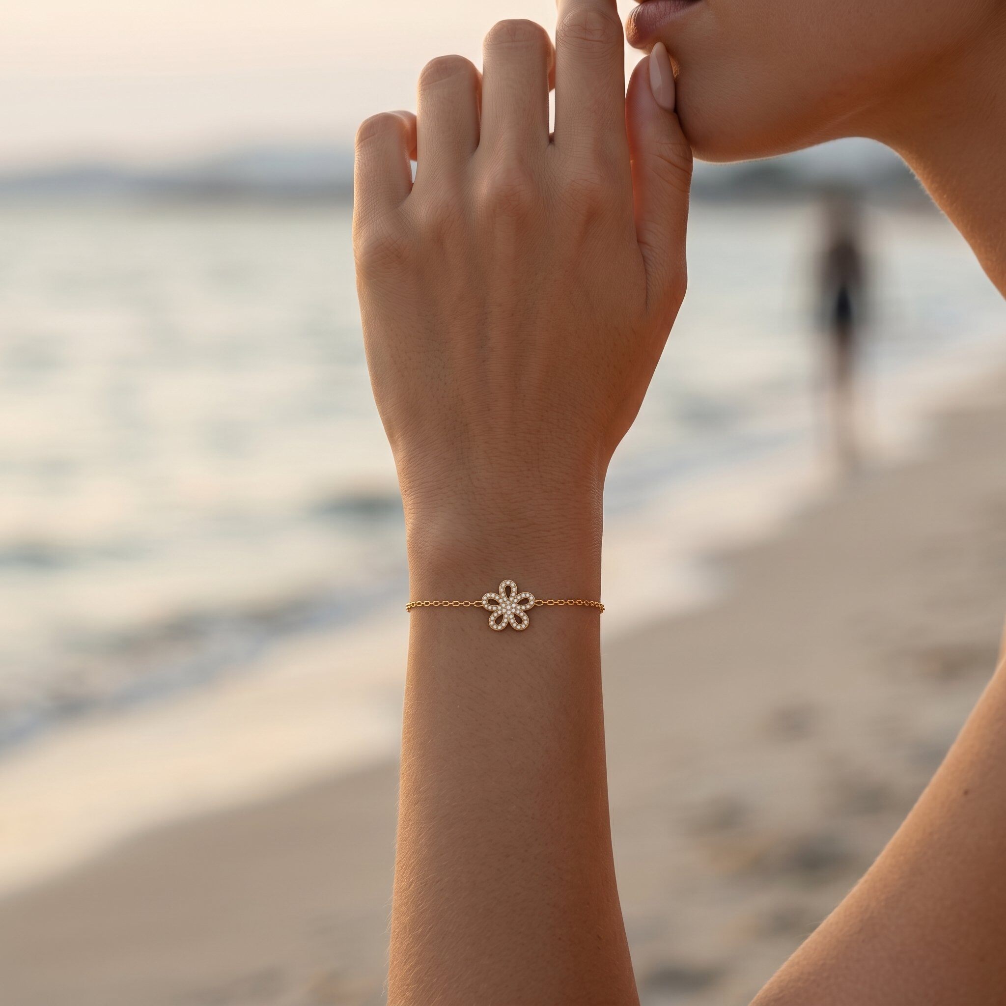 Grossiste Glam Chic - Bracelet fleur en acier inoxydable
