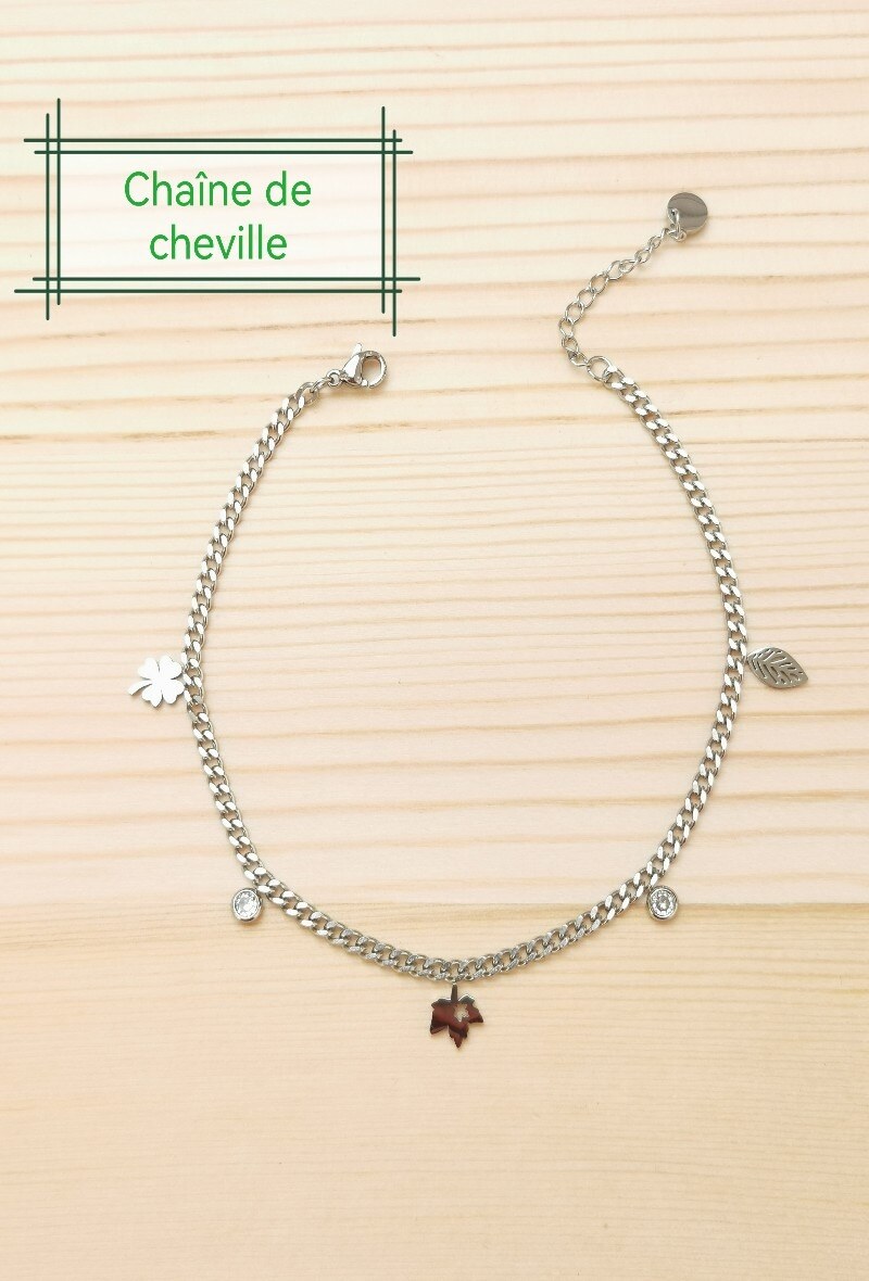 Grossiste Glam Chic - Chaîne de cheville breloque feuille en acier inoxydable