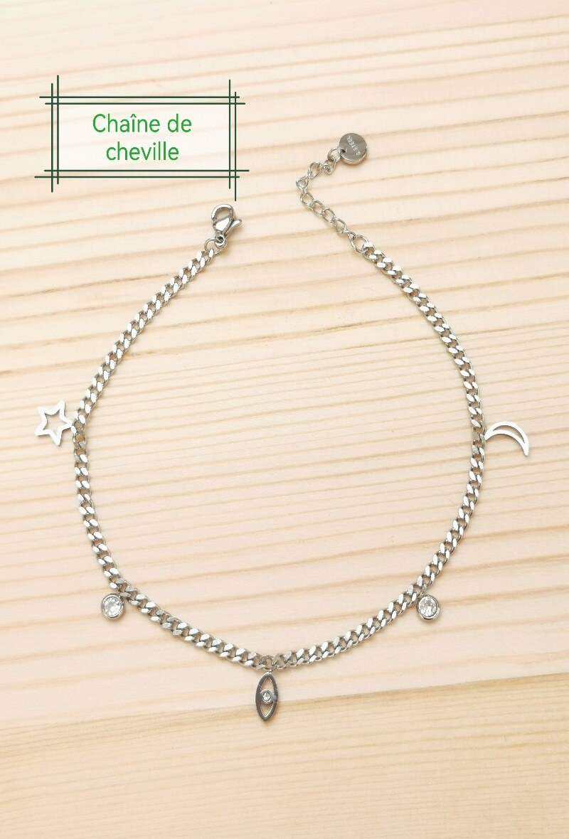 Grossiste Glam Chic - Chaîne de cheville breloque avec oeil en acier inoxydable