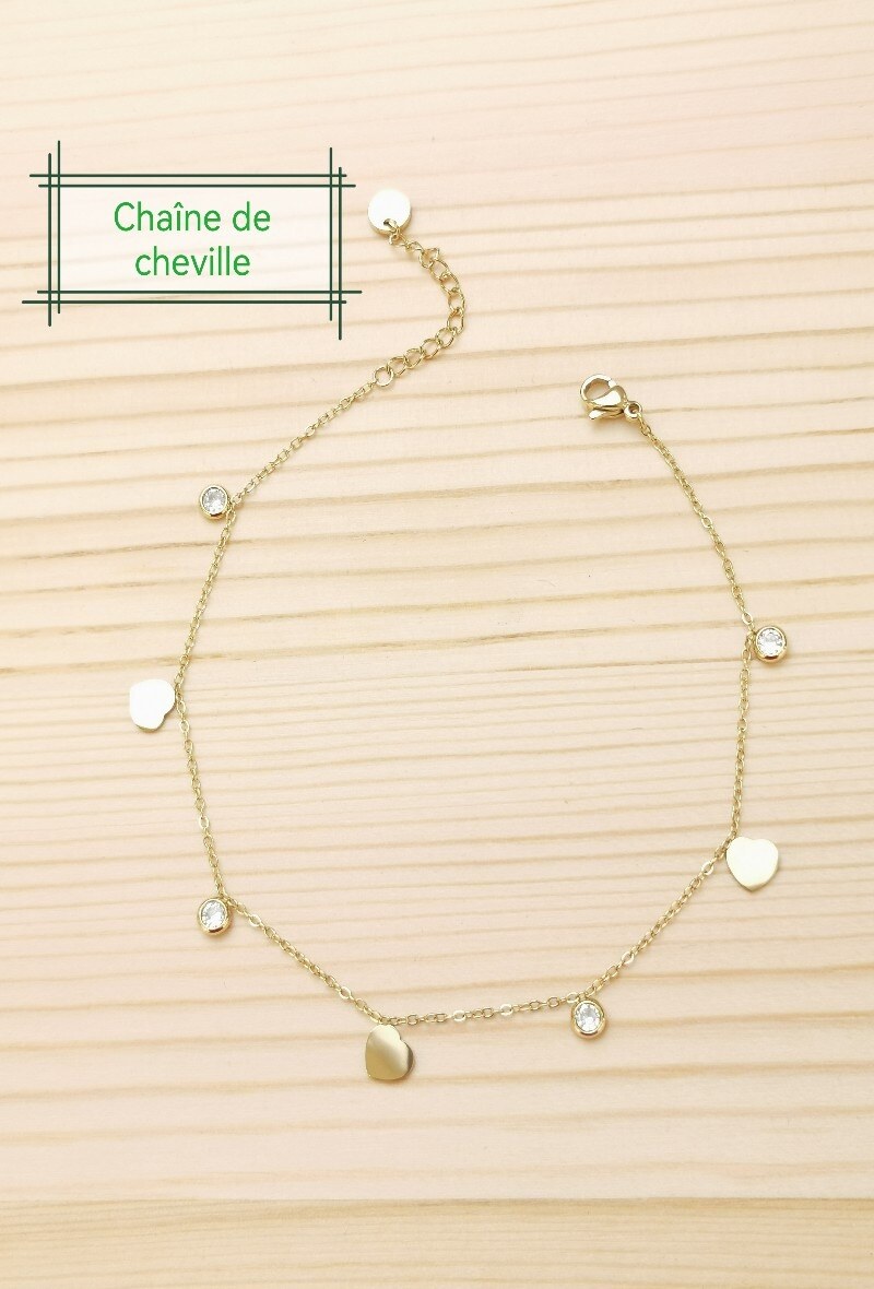 Grossiste Glam Chic - Chaîne de cheville breloque avec coeur en acier inoxydable