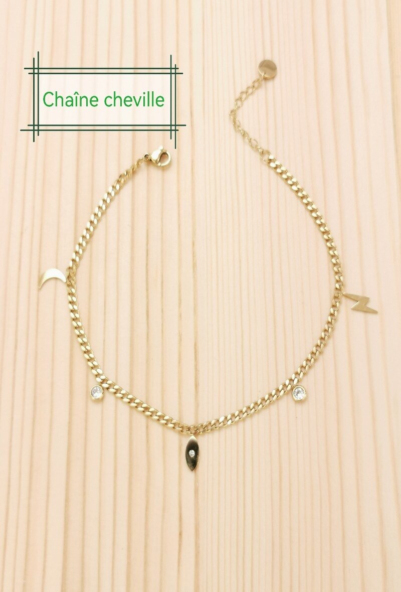 Wholesaler Glam Chic - Eye anklet chain with rhinestones in stainless steel