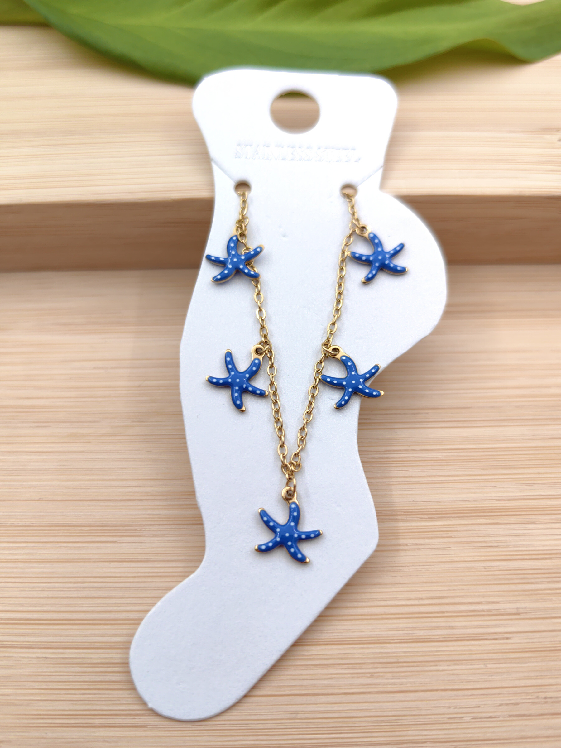 Großhändler Glam Chic - Knöchelkette mit farbigen Edelstahl Meeren