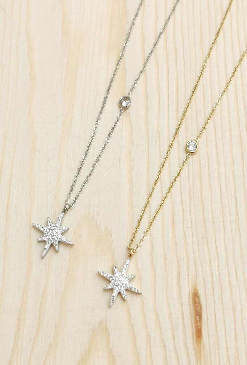 Grossiste Glam Chic - Collier étoile avec strass en acier inoxydable