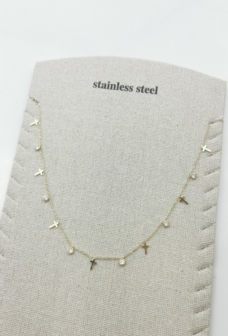 Grossiste Glam Chic - Collier pampille croix et strass en acier inoxydable