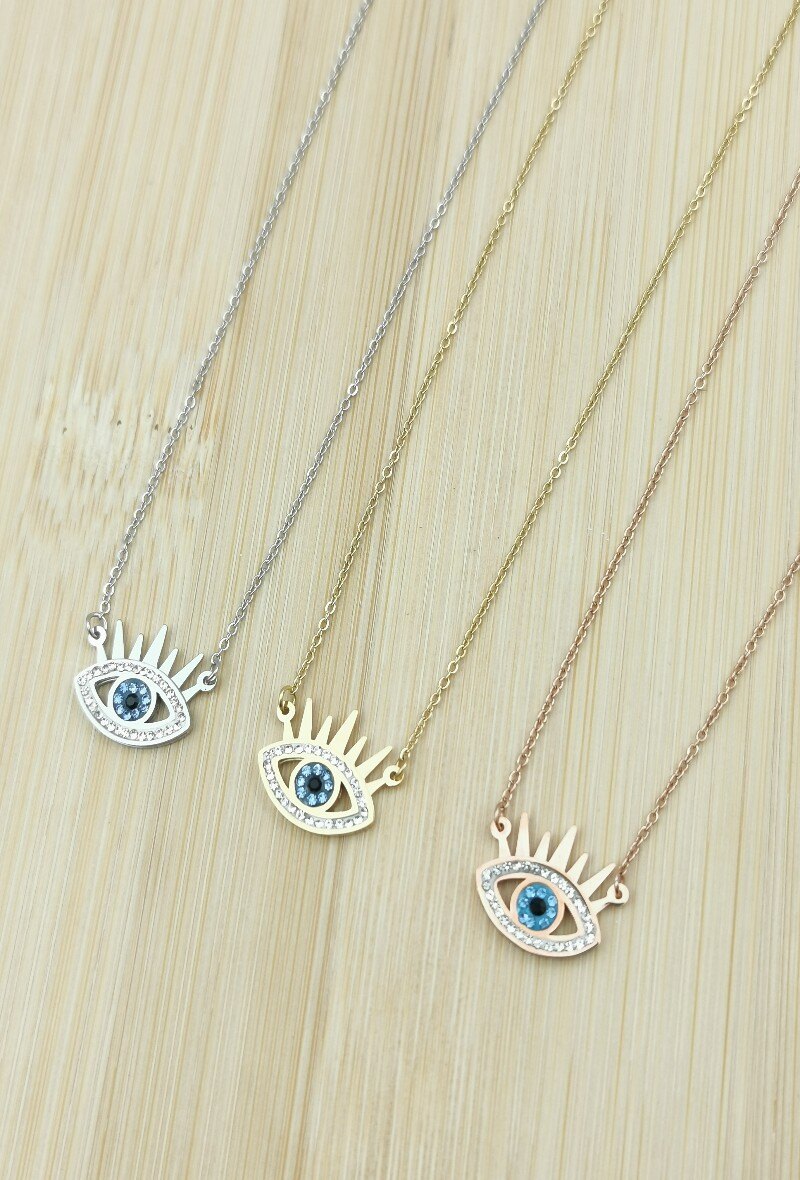 Grossiste Glam Chic - Collier Oeil avec cils en acier inoxydable