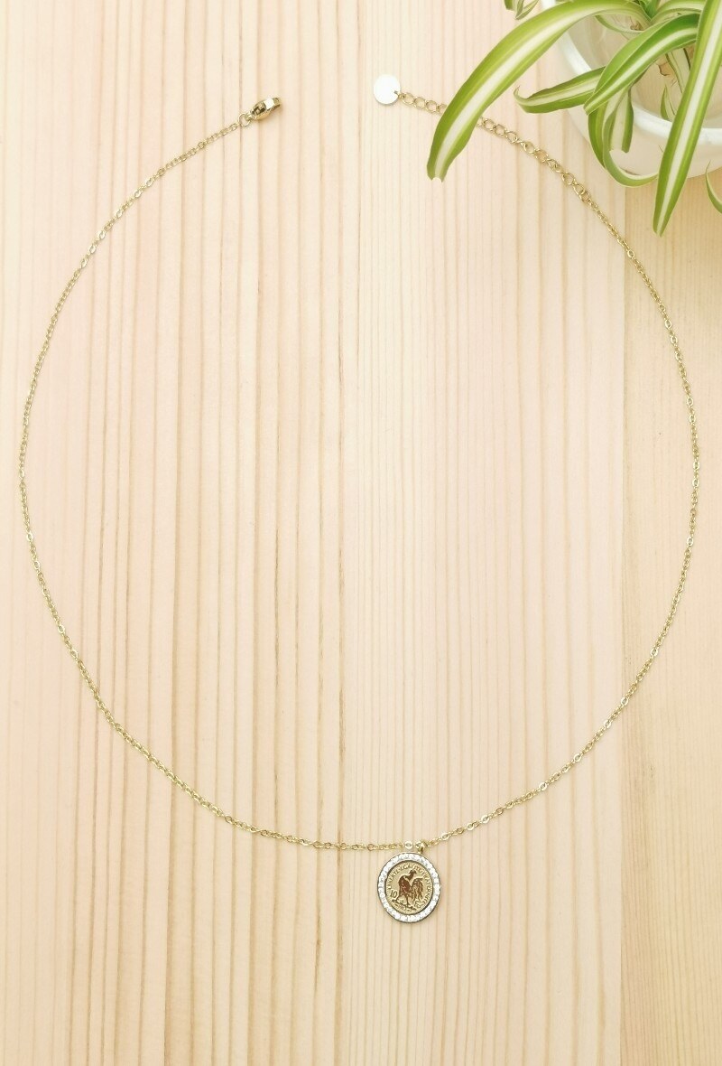 Wholesaler Glam Chic - Rooster necklace with rhinestones in stainless steel