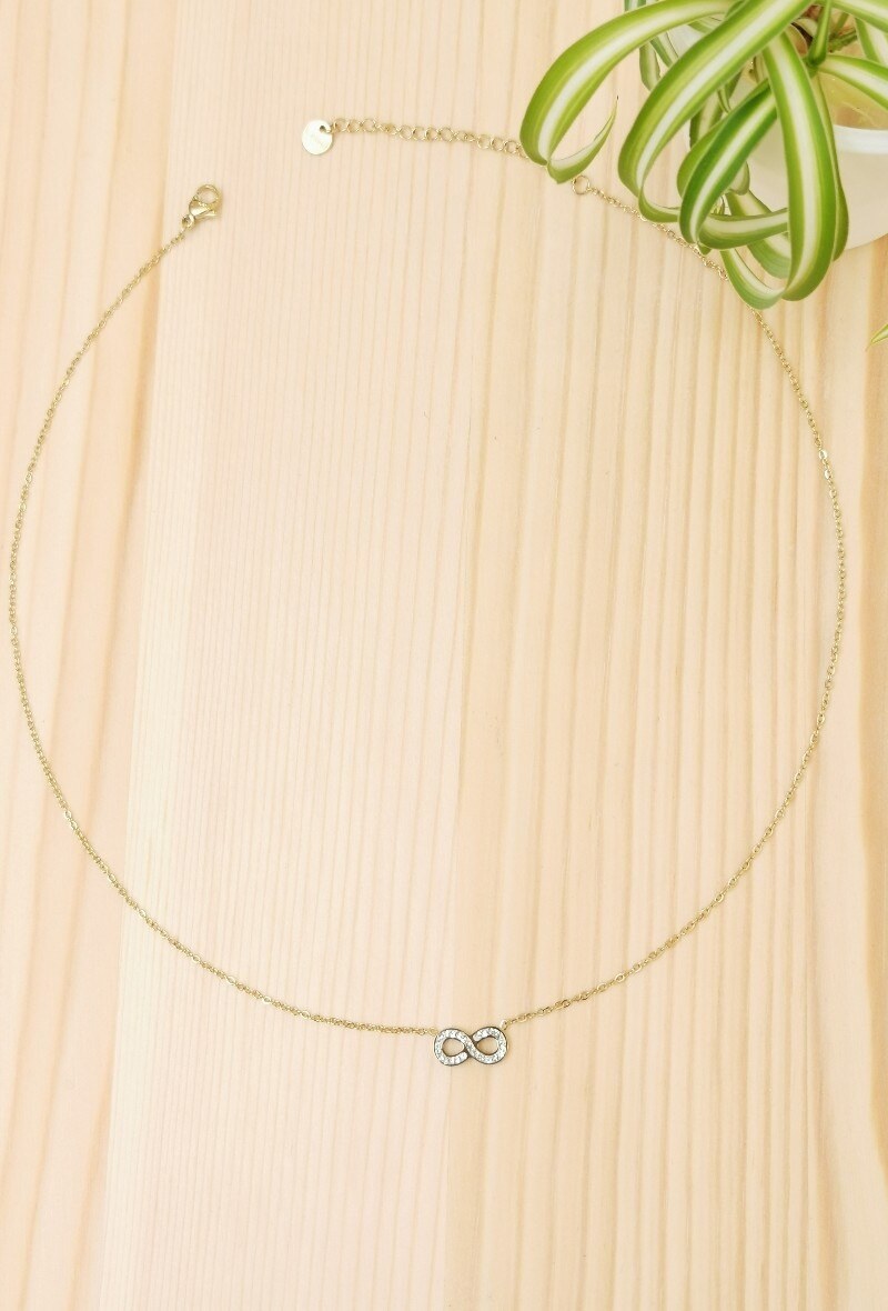 Grossiste Glam Chic - Collier infini avec strass en acier inoxydable