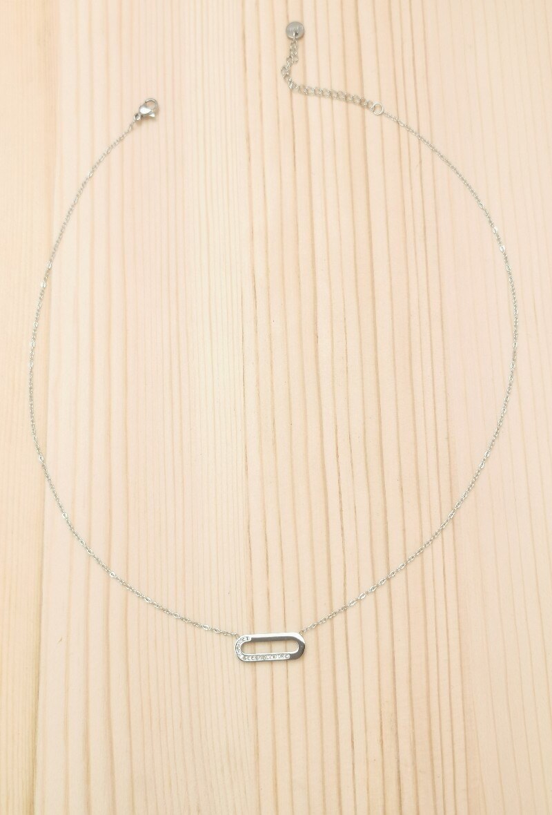 Grossiste Glam Chic - Collier Ovale avec strass en acier inoxydable
