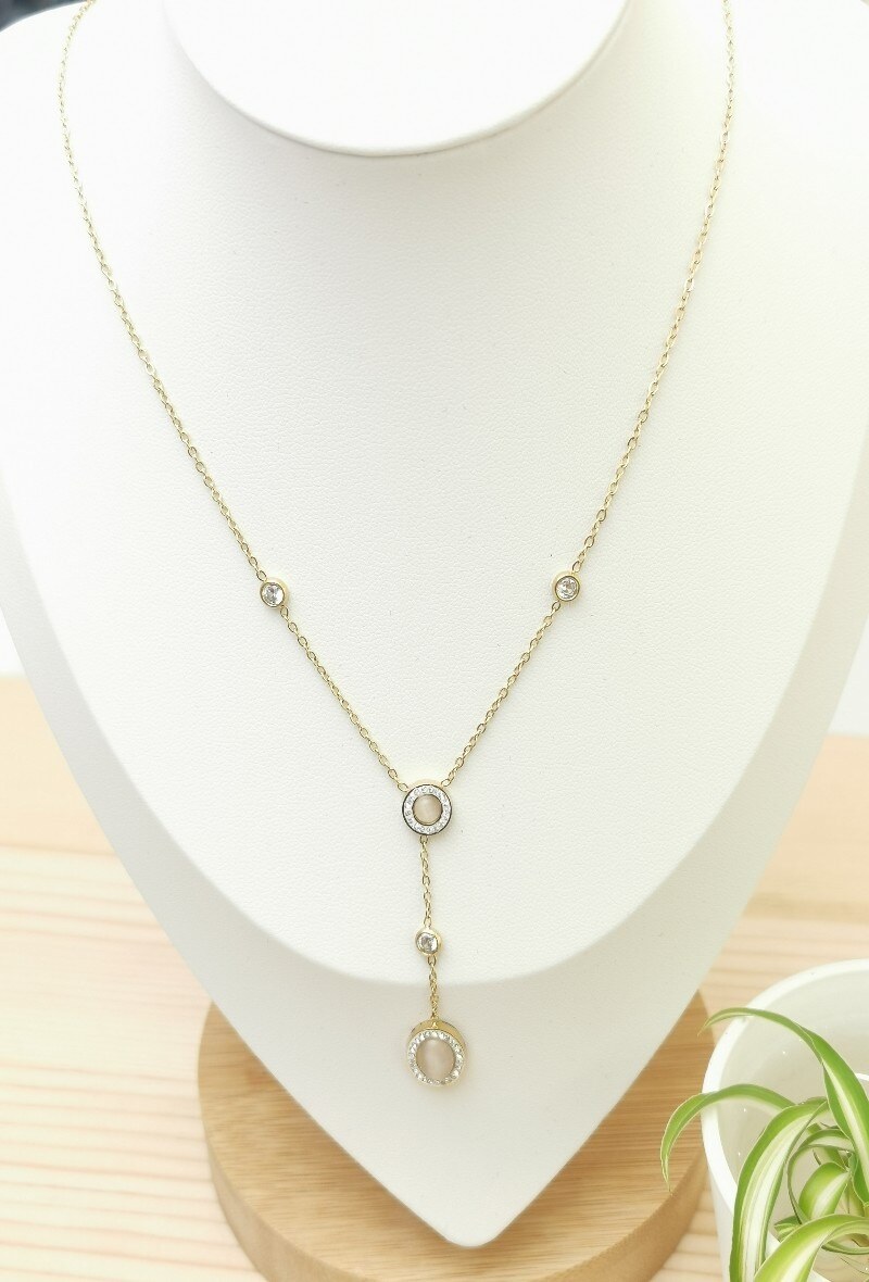 Grossiste Glam Chic - Collier Ovale avec pierre et strass en acier inoxydable