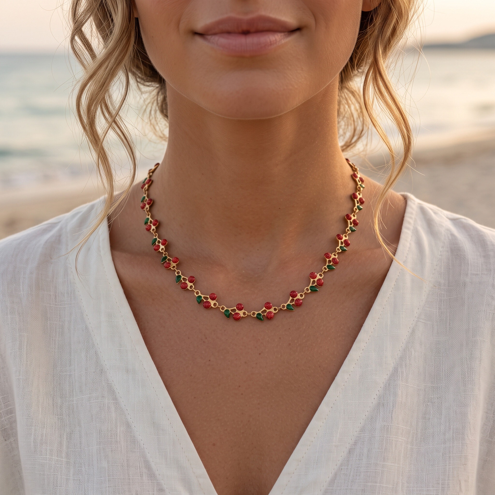 Wholesaler Glam Chic - Cherry sequined stainless steel necklace