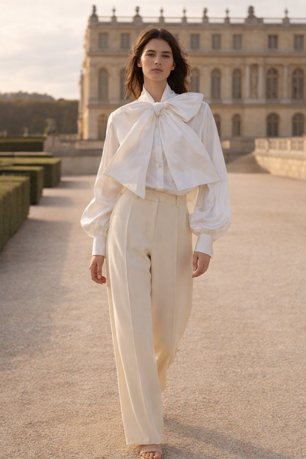 Grossiste Elle Street - Chemise Femme Lavallière – Col Nœud Oversize – Manches Bouffantes – Voile Fluide – Style Élégant - LYOCELL